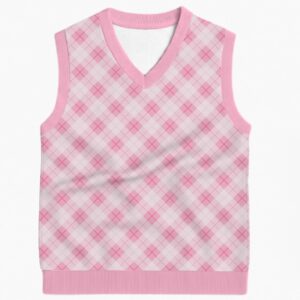 pinkargyle-knitvest-front pink argyle sweater vest unisex V-neck knit vest S to 6XL