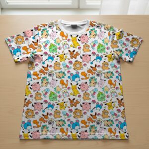 pokecuties-tee-fr Pokemon pattern t-shirt Pikachu Eevee Charmander XS to 7XL
