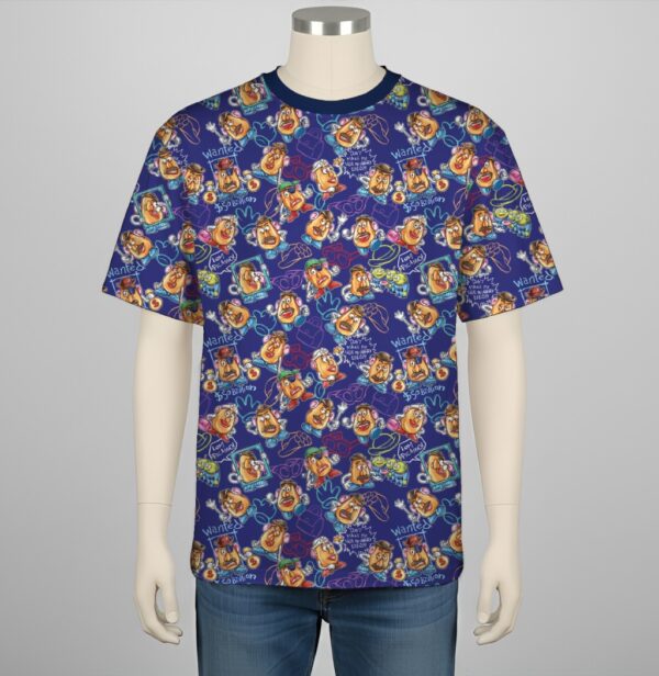 potatohead-tee-fr Mr Potato Head pattern t-shirt Wanted signs Toy Story XS to 7XL
