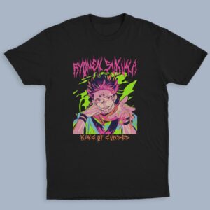 sukuna sukuna ryomen jujutsu kaisen t-shirt black unisex neon pink green metal typography king of curses sizes s-5xl