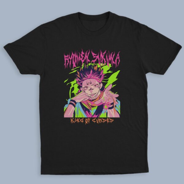 sukuna sukuna ryomen jujutsu kaisen t-shirt black unisex neon pink green metal typography king of curses sizes s-5xl