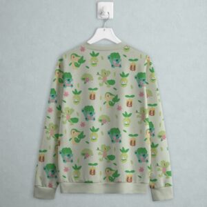 grass type Pokemon sweatshirt all-over pattern Bulbasaur Sunkern Treecko Petilil Shaymin Snivy