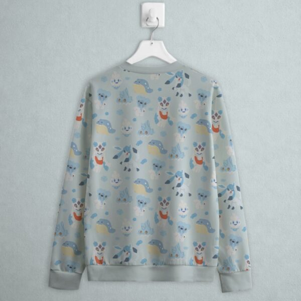 ice type Pokemon sweatshirt all-over pattern Glaceon Vanillite Cubchoo Bergmite Spheal Froslass