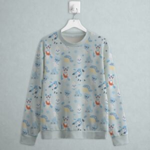 ice type Pokemon sweatshirt all-over pattern Glaceon Vanillite Cubchoo Bergmite Spheal Froslass
