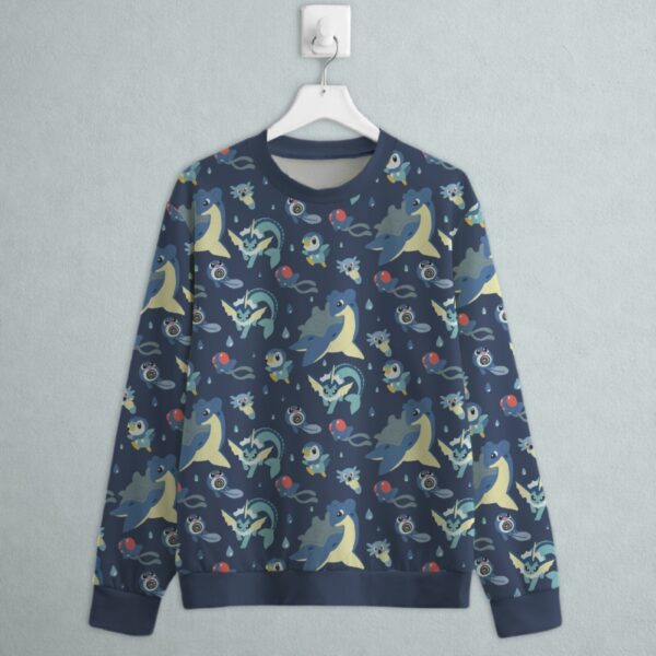water type Pokemon sweatshirt all-over pattern navy Lapras Vaporeon Piplup