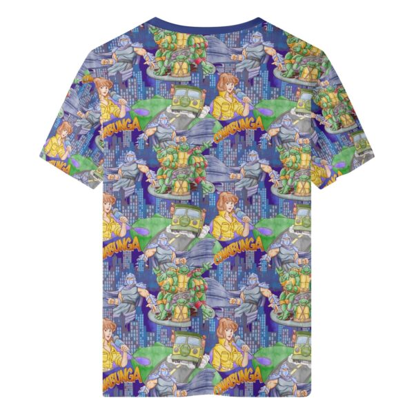 tmnt-bk-blue Teenage Mutant Ninja Turtles T-Shirt – All-Over Pattern Unisex Tee | XS to 7XL
