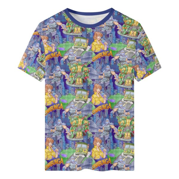 tmnt-fr-blue Teenage Mutant Ninja Turtles t-shirt all-over pattern unisex tee