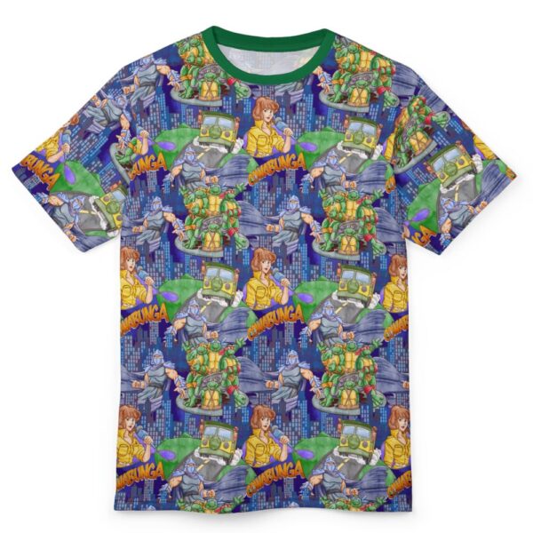 tmnt-front-green Teenage Mutant Ninja Turtles t-shirt all-over pattern unisex tee