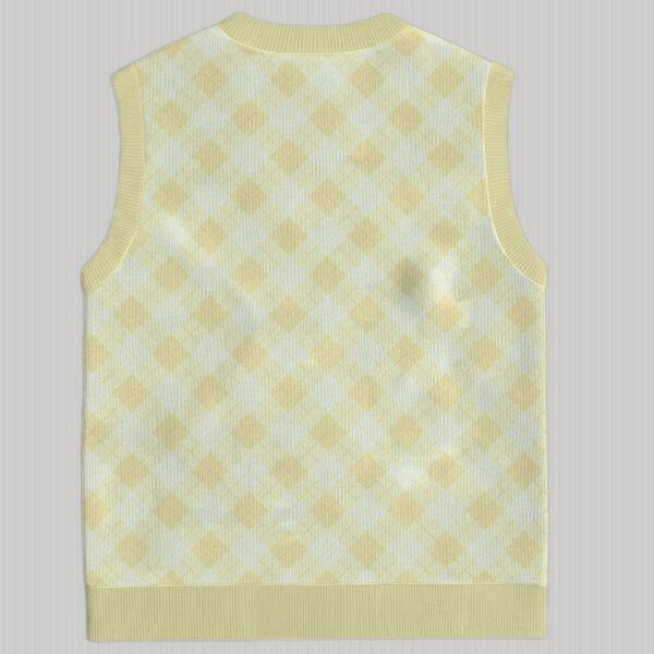 yellow-knitvest-back yellow argyle sweater vest unisex V-neck knit vest S to 6XL