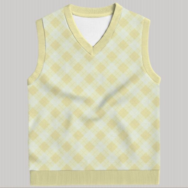 yellow-knitvest-front yellow argyle sweater vest unisex V-neck knit vest S to 6XL