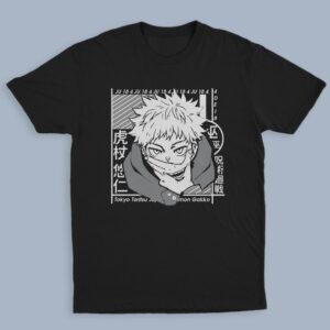 yuji2 yuji itadori jujutsu kaisen t-shirt black unisex monochrome manga print japanese text sizes s-5xl