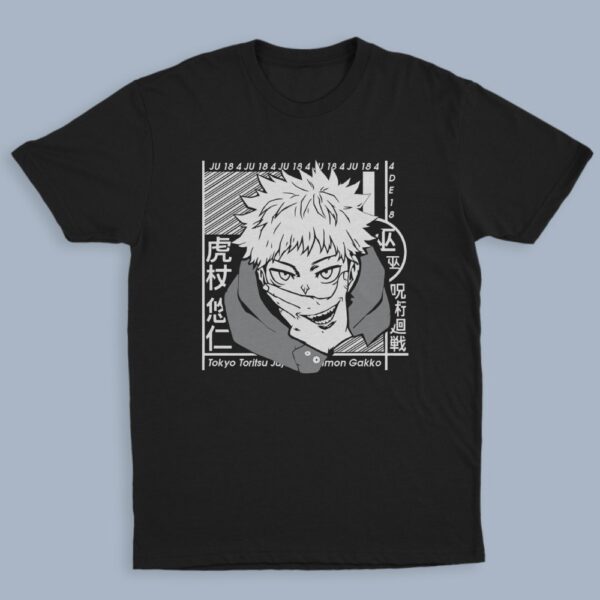 yuji2 yuji itadori jujutsu kaisen t-shirt black unisex monochrome manga print japanese text sizes s-5xl