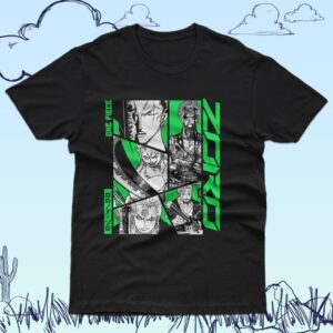 Roronoa Zoro One Piece graphic design variation printed on black cotton unisex short sleeve t-shirt sizes S to 5XL