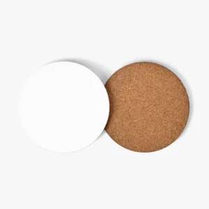 Set of 4 personalised round wooden coasters with glossy finish, custom design printed on eco-friendly biodegradable wood, 9x9cm