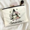 Personalised Floral Initial Pouch | Custom Name Makeup Bag