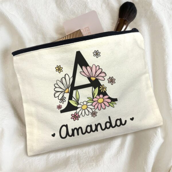 Personalised Floral Initial Pouch | Custom Name Makeup Bag