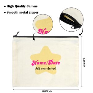 Custom zipper pouch-Plain cream canvas zipper pouch with black zip, blank front ready for custom design or text personalisation