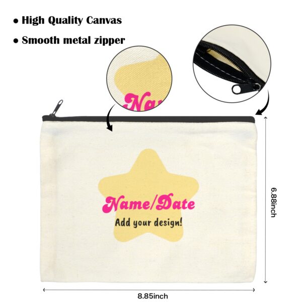 Custom zipper pouch-Plain cream canvas zipper pouch with black zip, blank front ready for custom design or text personalisation