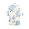 bluerose-hawaiian shirt Women's floral Hawaiian shirt with all-over watercolour blue rose and pink blossom print on white, short sleeve notch lapel collar casual fit