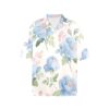 bluerose-hawaiian shirt (2) Women's floral Hawaiian shirt with all-over watercolour blue rose and pink blossom print on white, short sleeve notch lapel collar casual fit
