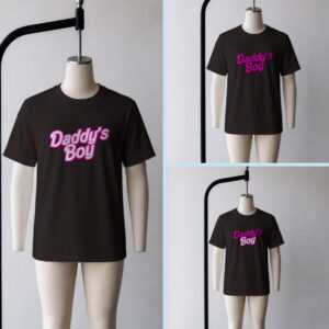 Daddy's Boy t-shirt in black with pink retro Barbie-style graphic, unisex fit