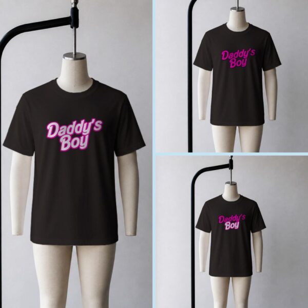 Daddy's Boy t-shirt in black with pink retro Barbie-style graphic, unisex fit