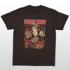 Donkey Kong t-shirt in dark chocolate brown with retro arcade graphic of DK hurling barrels at Mario, unisex classic fit front view