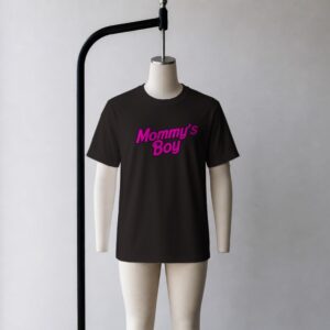 Mommy's Girl t-shirt in black with pink retro Barbie-style graphic, unisex fit, front view on mannequin
