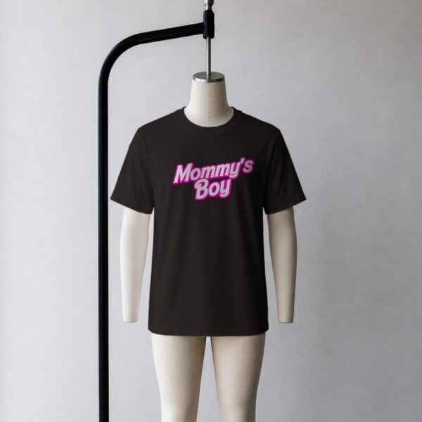 Mommy's Girl t-shirt in black with pink retro Barbie-style graphic, unisex fit, front view on mannequin