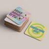 Set of 4 personalised square wooden coasters with glossy finish, custom design printed on eco-friendly biodegradable wood, 9x9cm