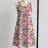 Strawberry Shortcake retro all-over print sleeveless dress with side pockets, pink trim round neckline