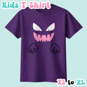 Haunter kids t-shirt in purple featuring the Pokemon's grinning ghost face and claws design