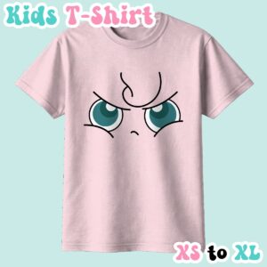 Jigglypuff angry kids t-shirt in light pink featuring the Pokemon's grumpy narrowed eyes expression