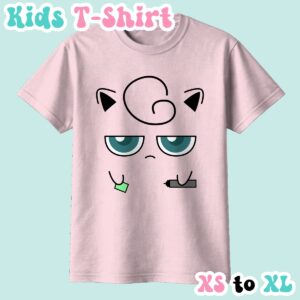 Jigglypuff kids t-shirt in light pink featuring the Pokemon's sleepy face with marker and microphone design