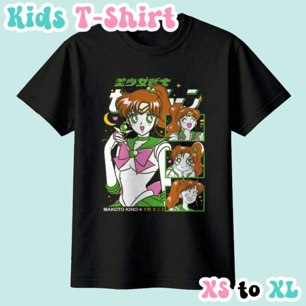 Sailor Jupiter kids t-shirt anime print with retro magazine style layout