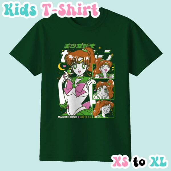 Sailor Jupiter kids t-shirt anime print with retro magazine style layout