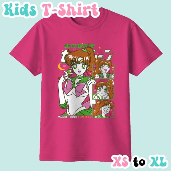 Sailor Jupiter kids t-shirt anime print with retro magazine style layout