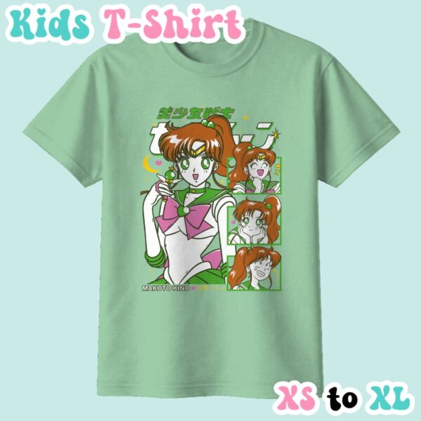 Sailor Jupiter kids t-shirt anime print with retro magazine style layout