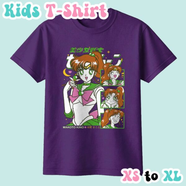 Sailor Jupiter kids t-shirt anime print with retro magazine style layout