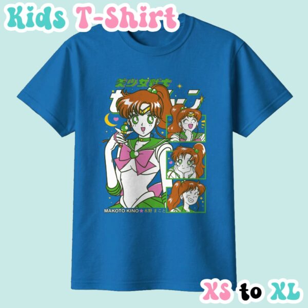 Sailor Jupiter kids t-shirt anime print with retro magazine style layout
