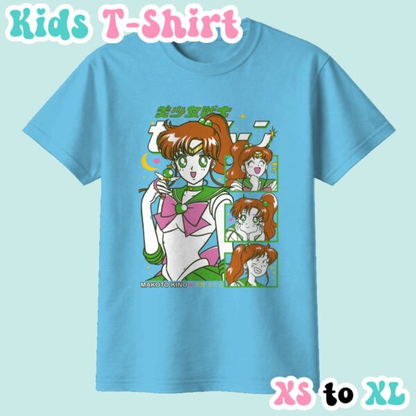 Sailor Jupiter kids t-shirt anime print with retro magazine style layout