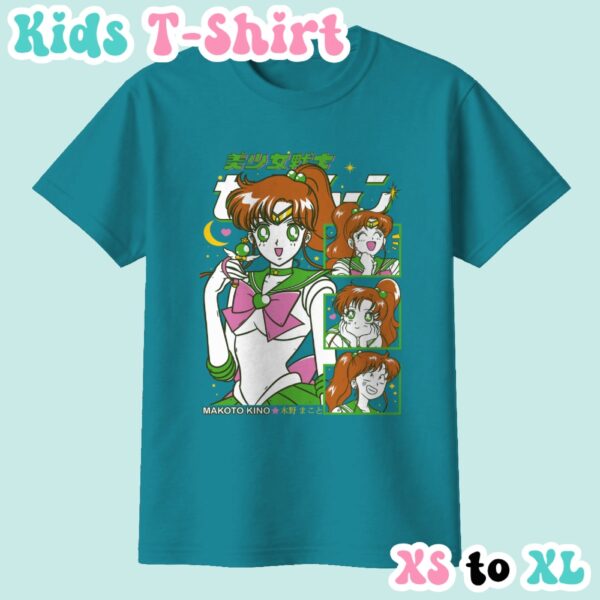 Sailor Jupiter kids t-shirt anime print with retro magazine style layout