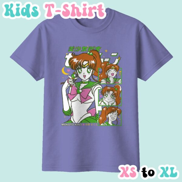 Sailor Jupiter kids t-shirt anime print with retro magazine style layout