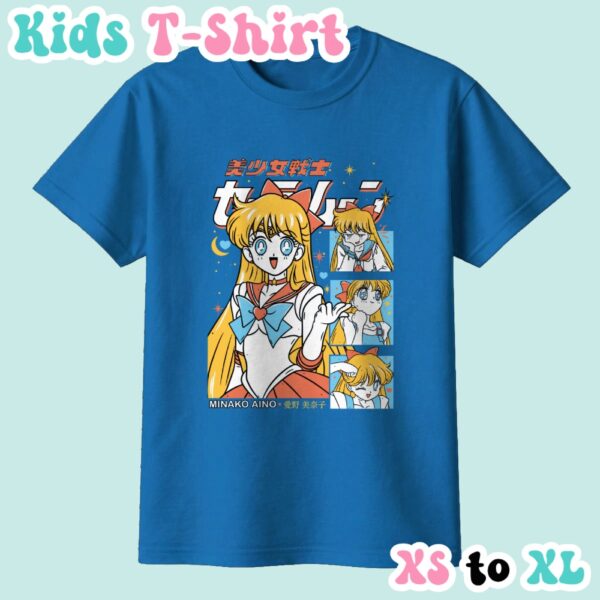 kids-mina-royal Sailor Venus kids t-shirt anime print with retro magazine style layout