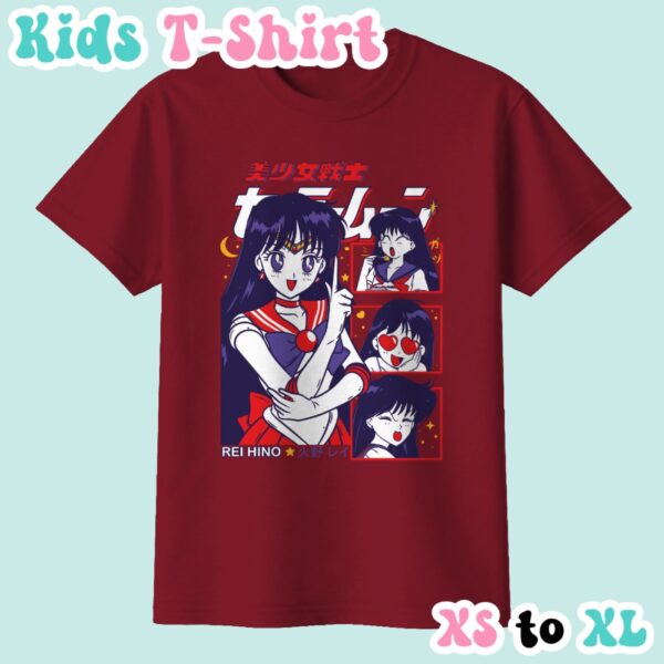 Sailor Mars kids t-shirt anime print with retro magazine style layout