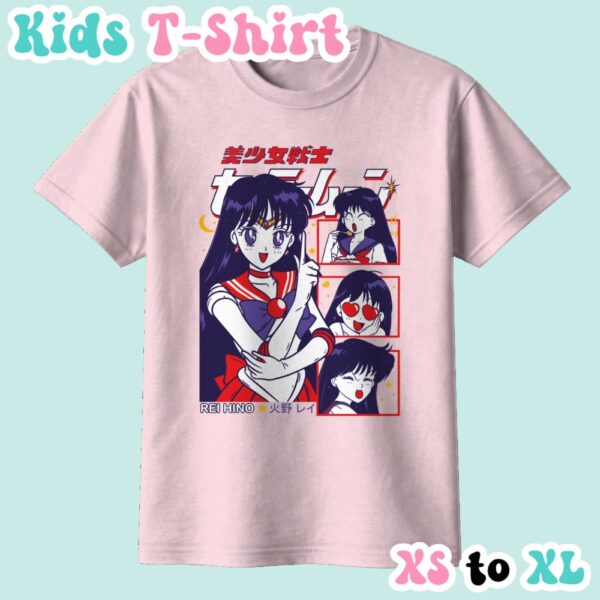 Sailor Mars kids t-shirt anime print with retro magazine style layout
