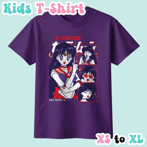 Sailor Mars kids t-shirt anime print with retro magazine style layout