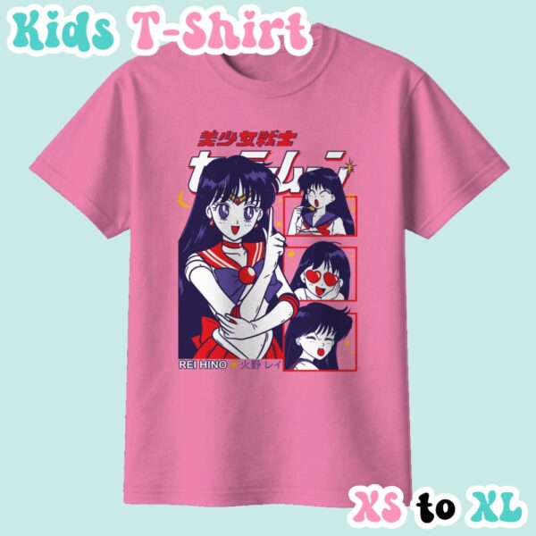 Sailor Mars kids t-shirt anime print with retro magazine style layout