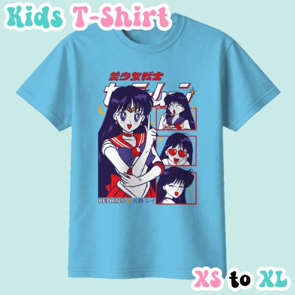 Sailor Mars kids t-shirt anime print with retro magazine style layout