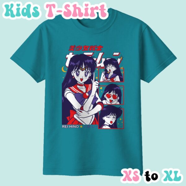 Sailor Mars kids t-shirt anime print with retro magazine style layout